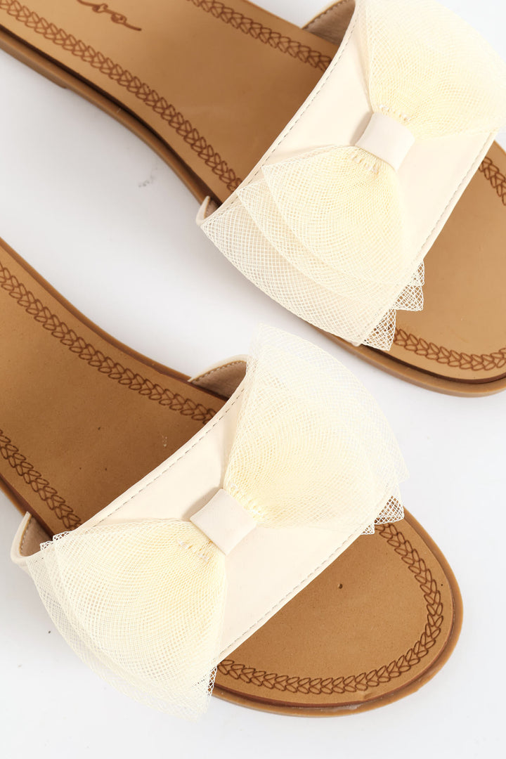 Mesh Bow Upper On Comfort Outsole Sandal - Natural