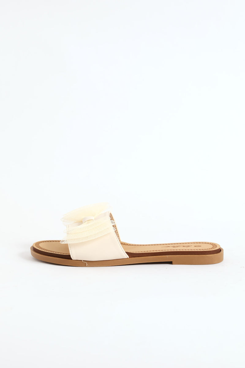 Mesh Bow Upper On Comfort Outsole Sandal - Natural