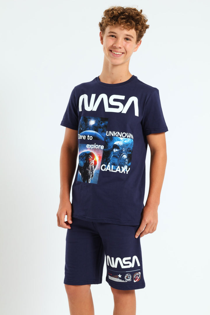 Boys Nasa Printed Shorts - Navy