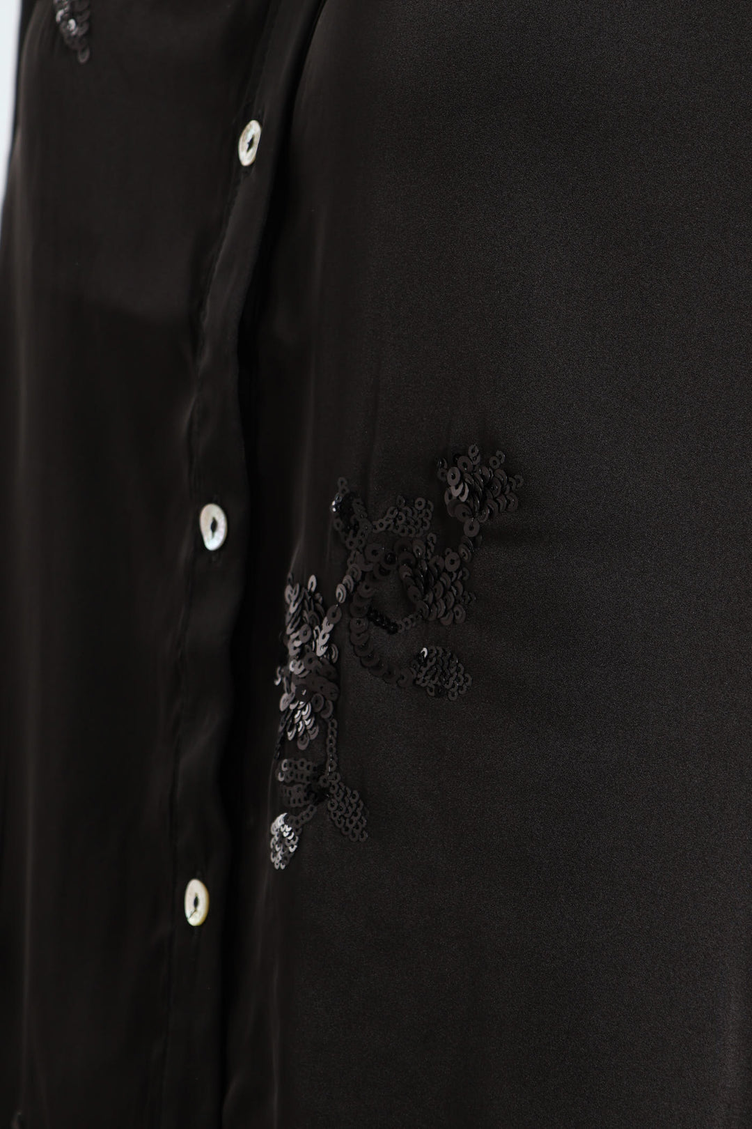 Long Sleeve Sequin Detailed Shirt -  Black