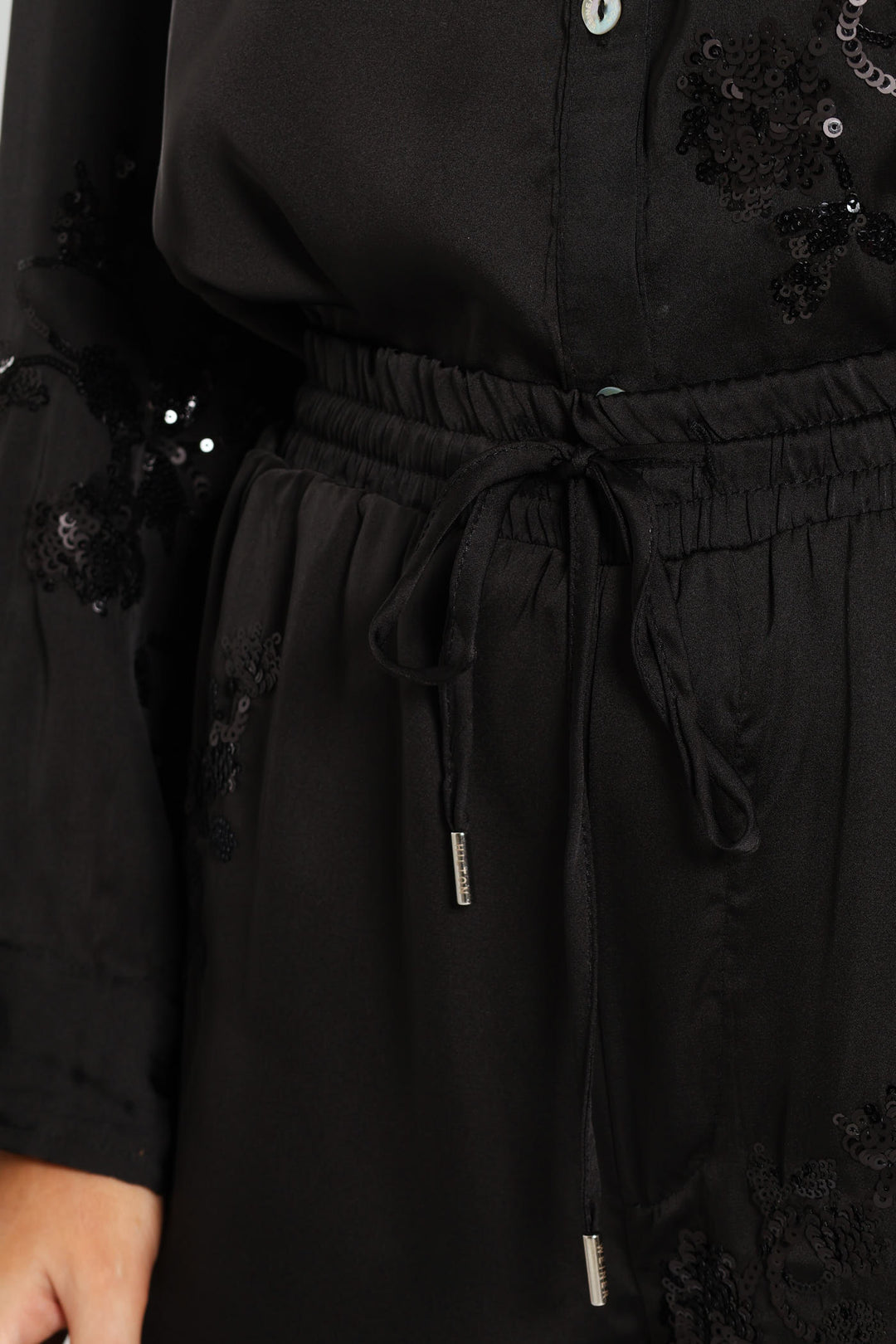 Wide Leg Sequin Pants - Black