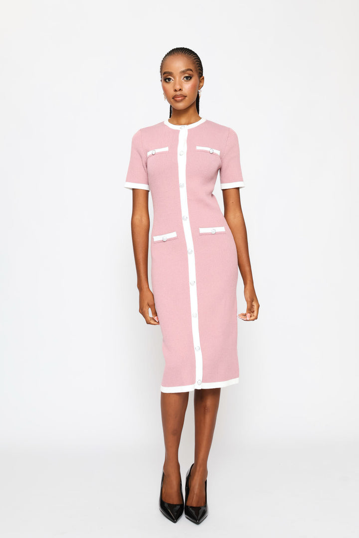 Preppy Contrast Knitwear Dress - Mauve