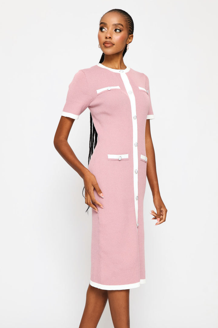 Preppy Contrast Knitwear Dress - Mauve