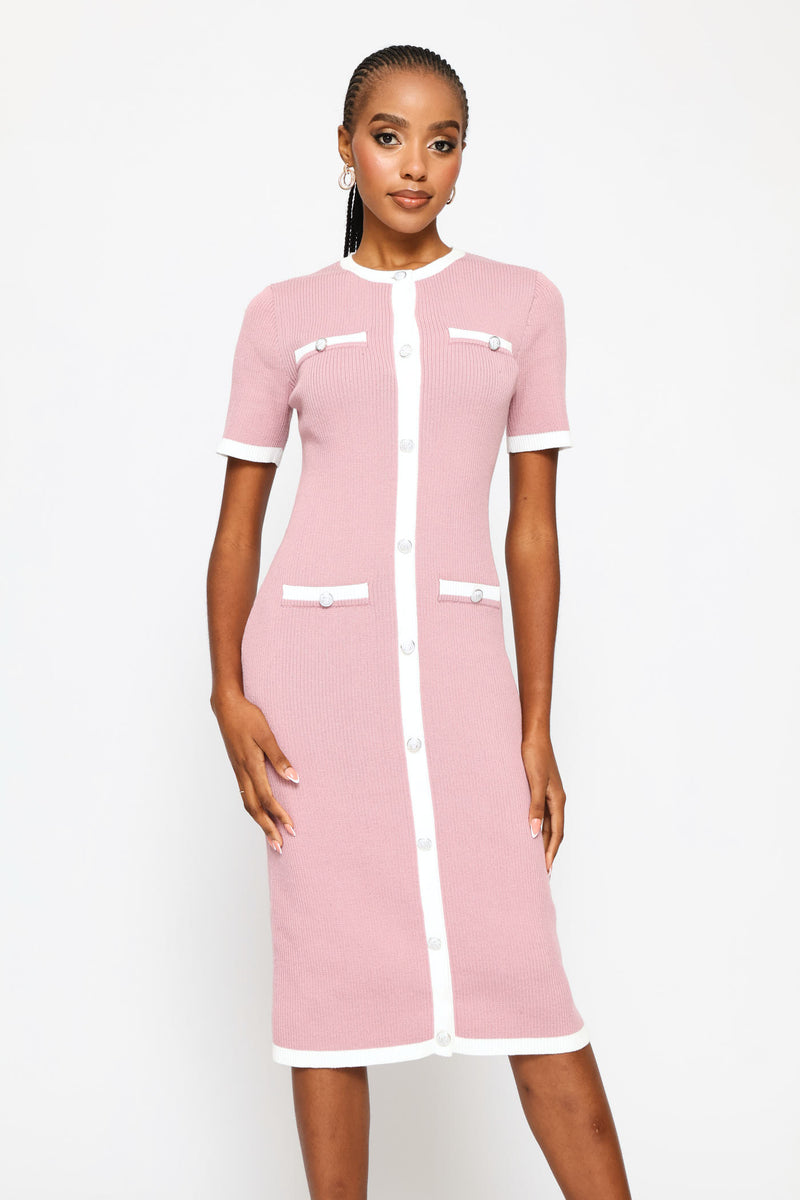 Preppy Contrast Knitwear Dress - Mauve
