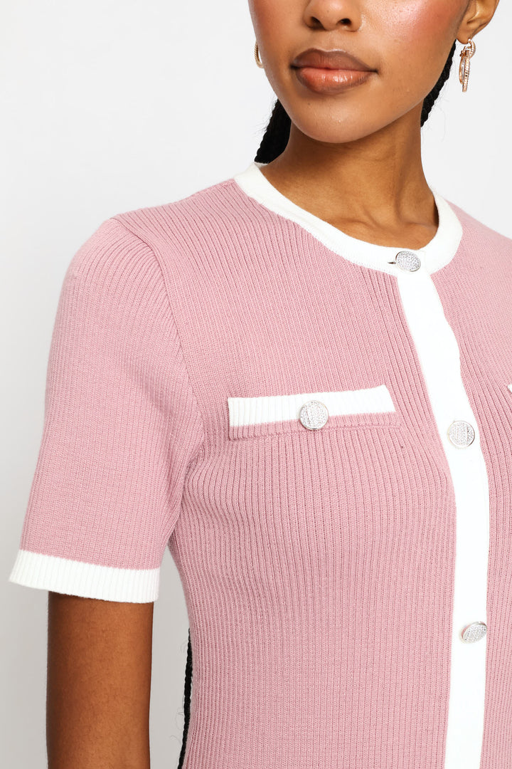 Preppy Contrast Knitwear Dress - Mauve