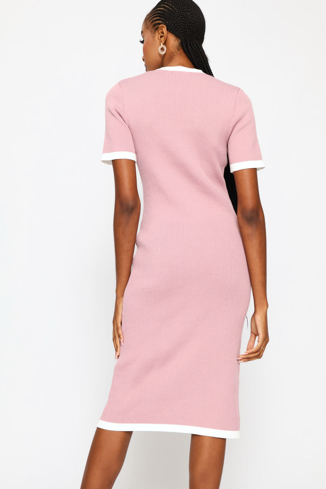 Preppy Contrast Knitwear Dress - Mauve