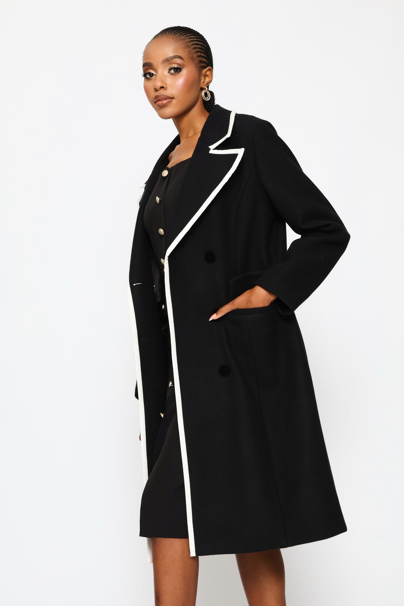 Ladies Double Constrast Tipped Melton Coat - Black/Cream – Edgars