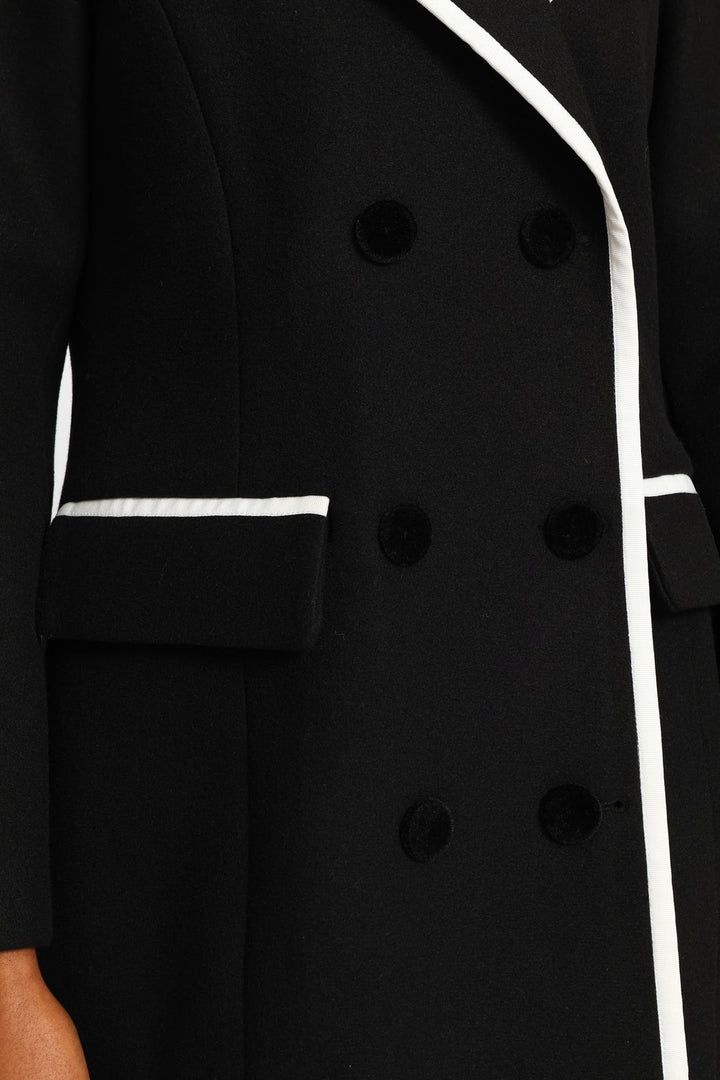Double Constrast Tipped Melton Coat - Black/Cream