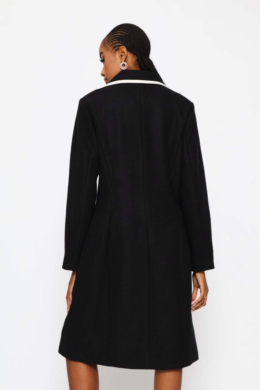 Double Constrast Tipped Melton Coat - Black/Cream