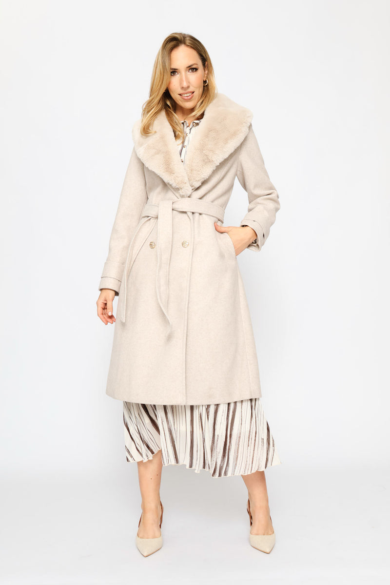 Diana Fur Collar Coat - Oatmeal