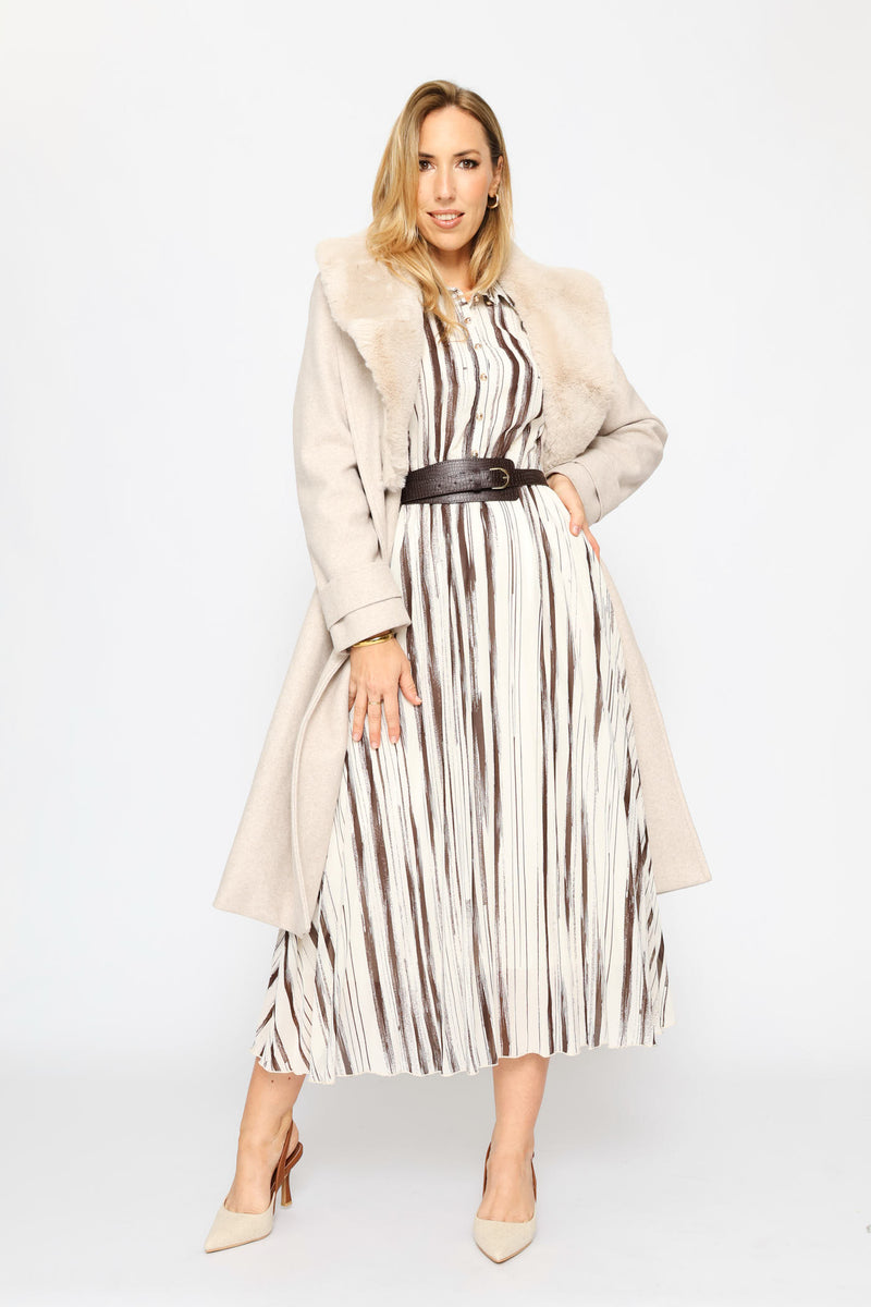 Fancy Belt Pleated Shirt Maxi Dress - Chocolate