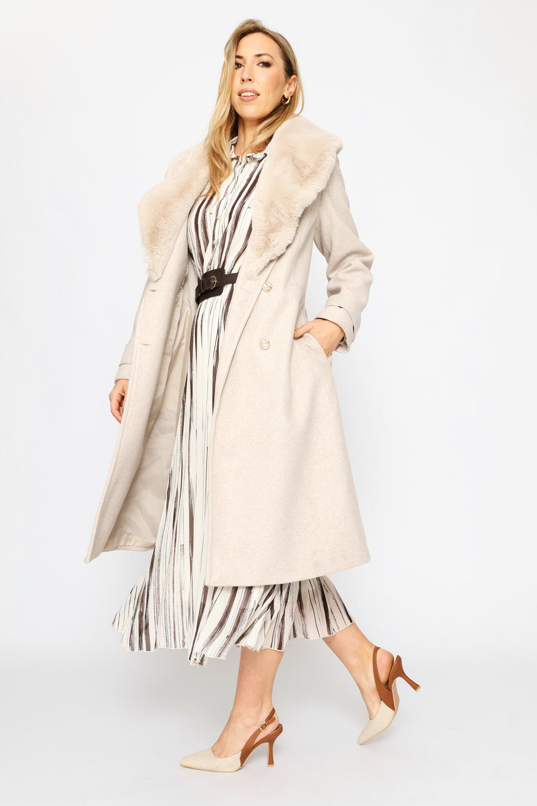 Diana Fur Collar Coat - Oatmeal