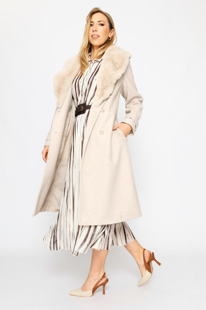 Diana Fur Collar Coat - Oatmeal