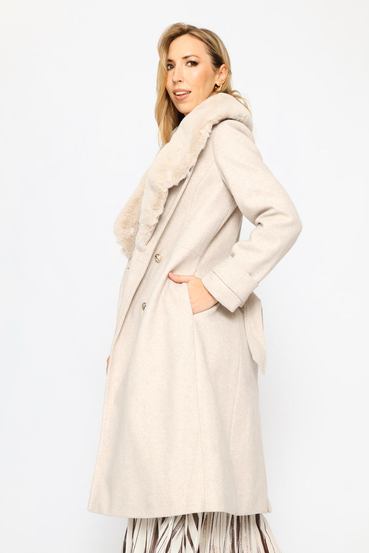 Diana Fur Collar Coat - Oatmeal