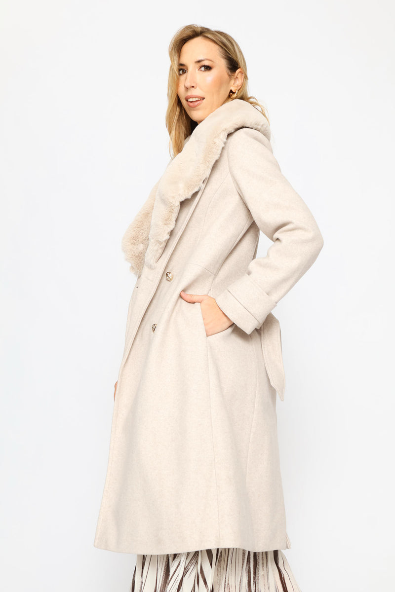 Diana Fur Collar Coat - Oatmeal