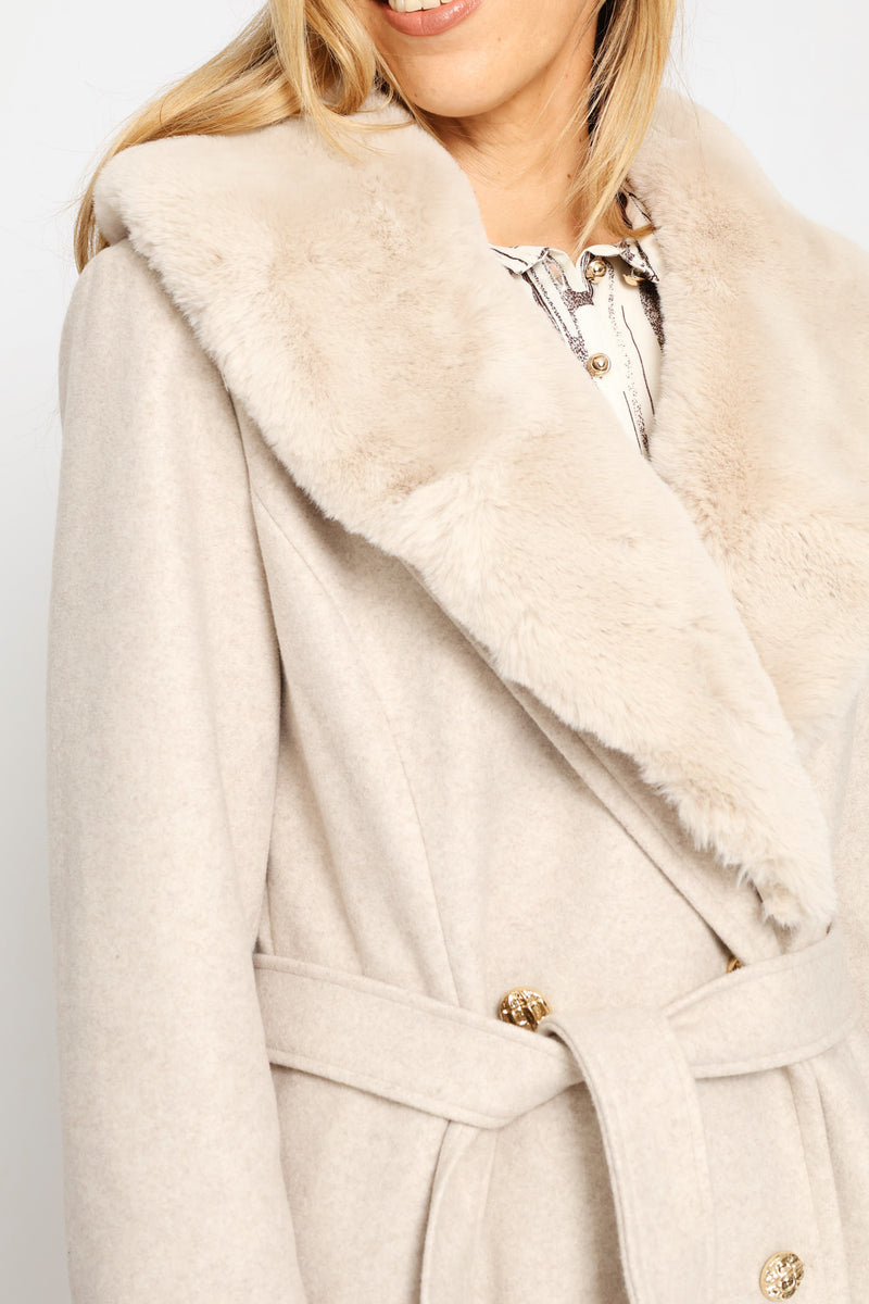 Diana Fur Collar Coat - Oatmeal