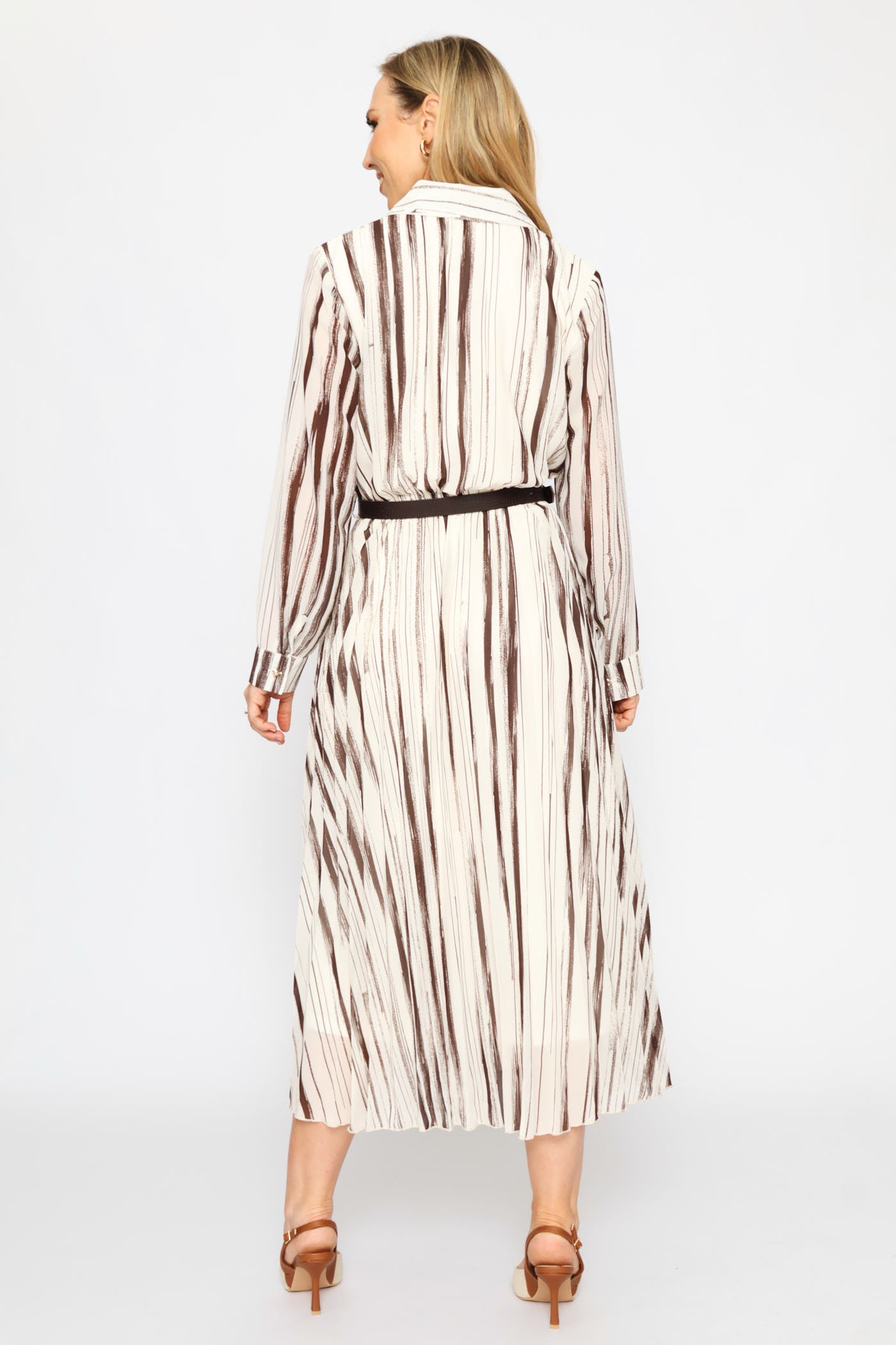 L'or ロル かじまり Pleats Shirt Dress Ladies Fancy Belt Pleated Shirt Maxi Dress - Chocolate – Edgars