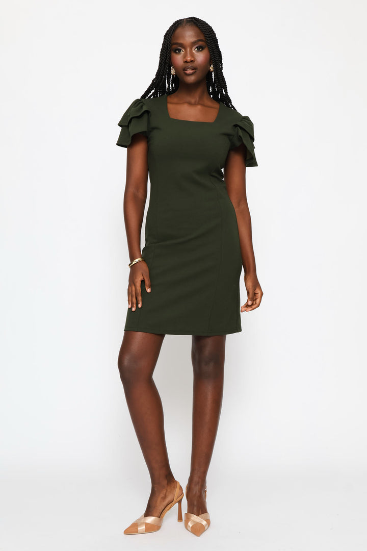 Frill Sleeve Bodycon Dress - Fatigue