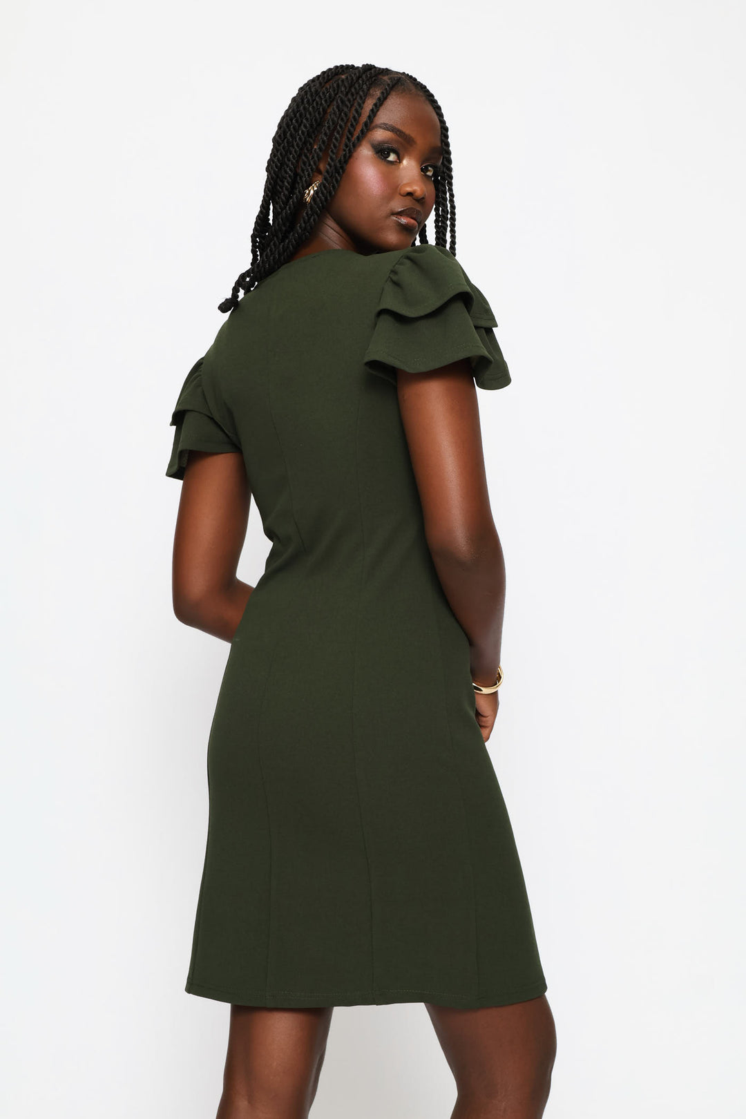 Frill Sleeve Bodycon Dress - Fatigue