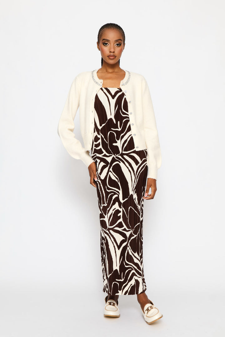 Strapless Plisse Bodycon Maxi Dress - Brown