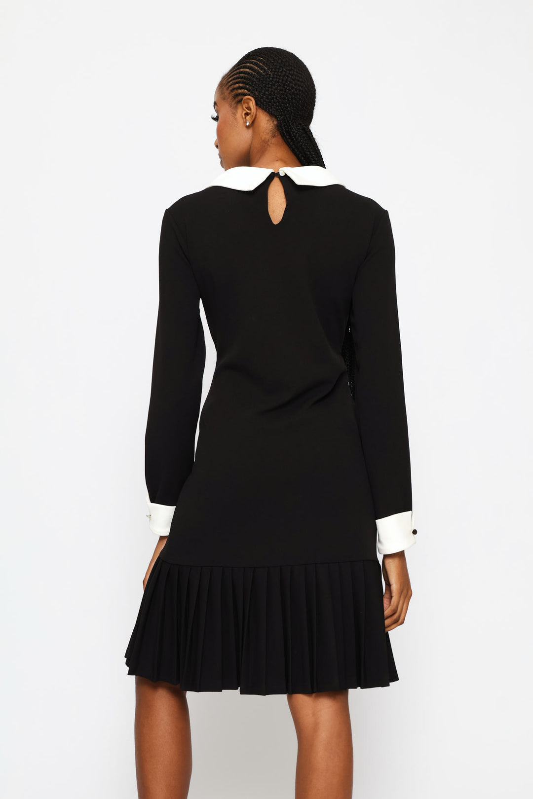 Pleated Hem Combo Shirt Dress - Black/Cream