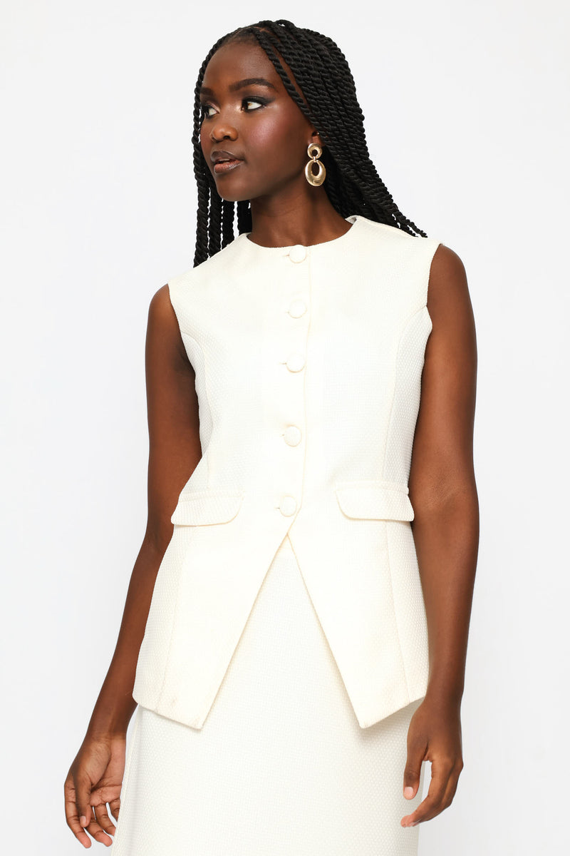 Tweed Waisted Waistcoat - Cream