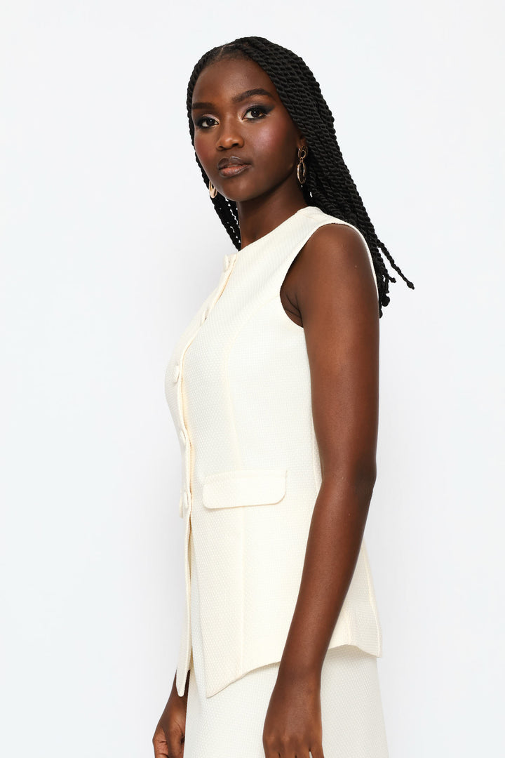 Tweed Waisted Waistcoat - Cream