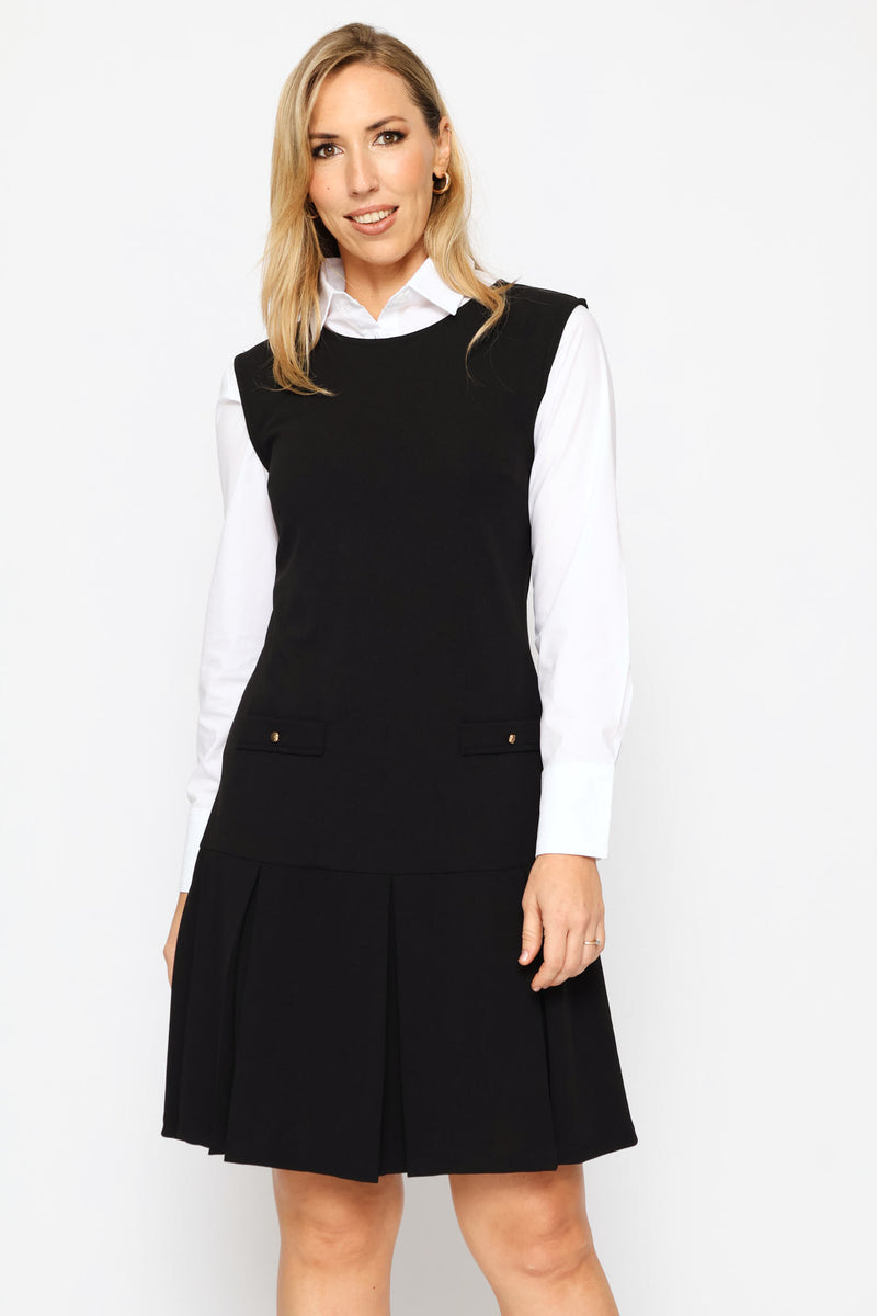 Button Pocket Shift Dress - Black