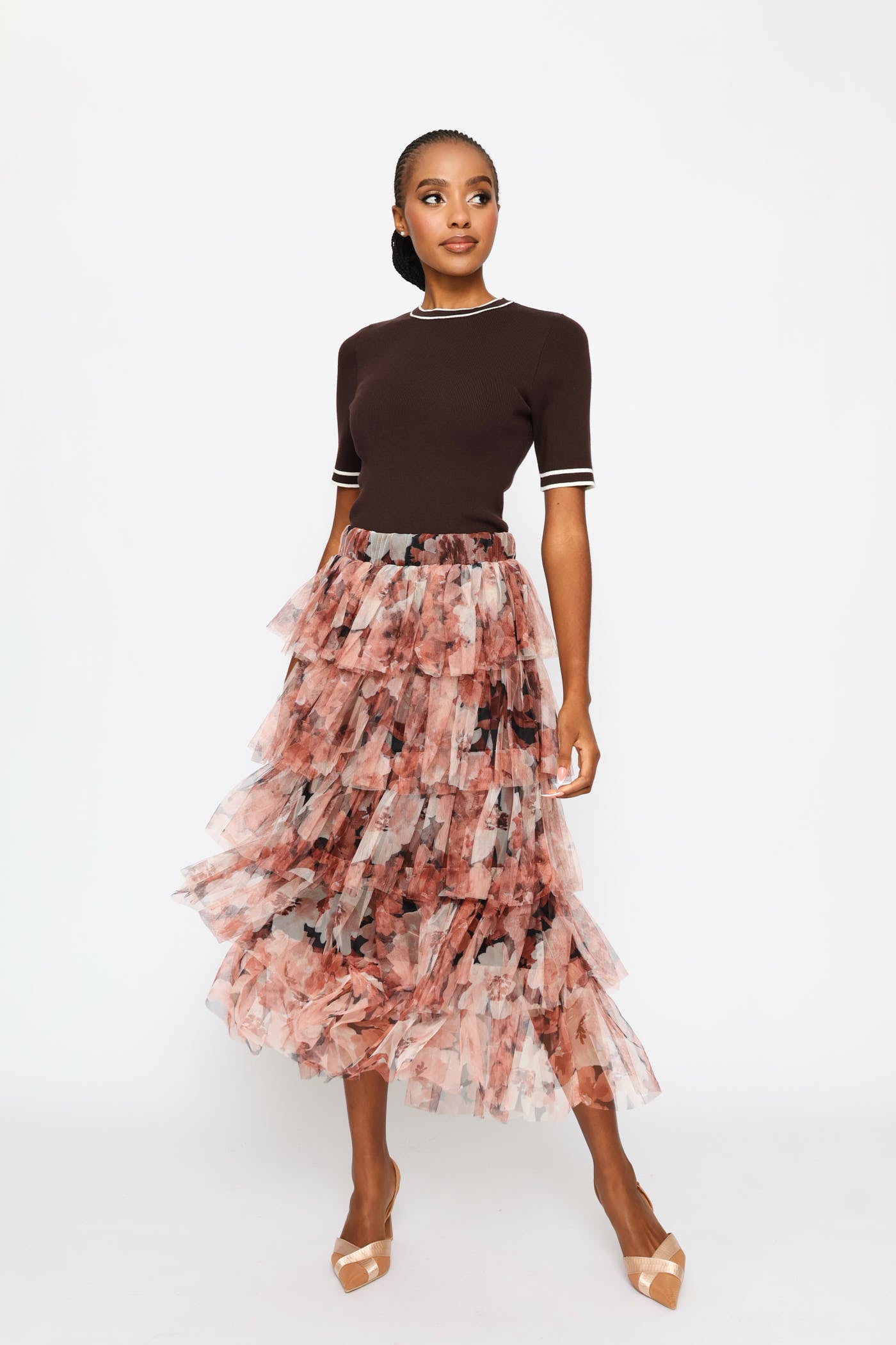 Ladies Multi Tiered Floral Rara Maxi Skirt - Blush – Edgars
