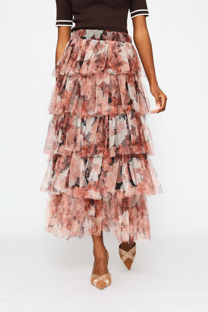 Multi Tiered Floral Rara Maxi Skirt - Blush