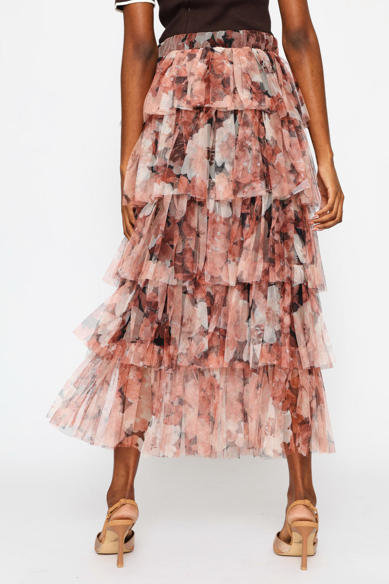 Multi Tiered Floral Rara Maxi Skirt - Blush