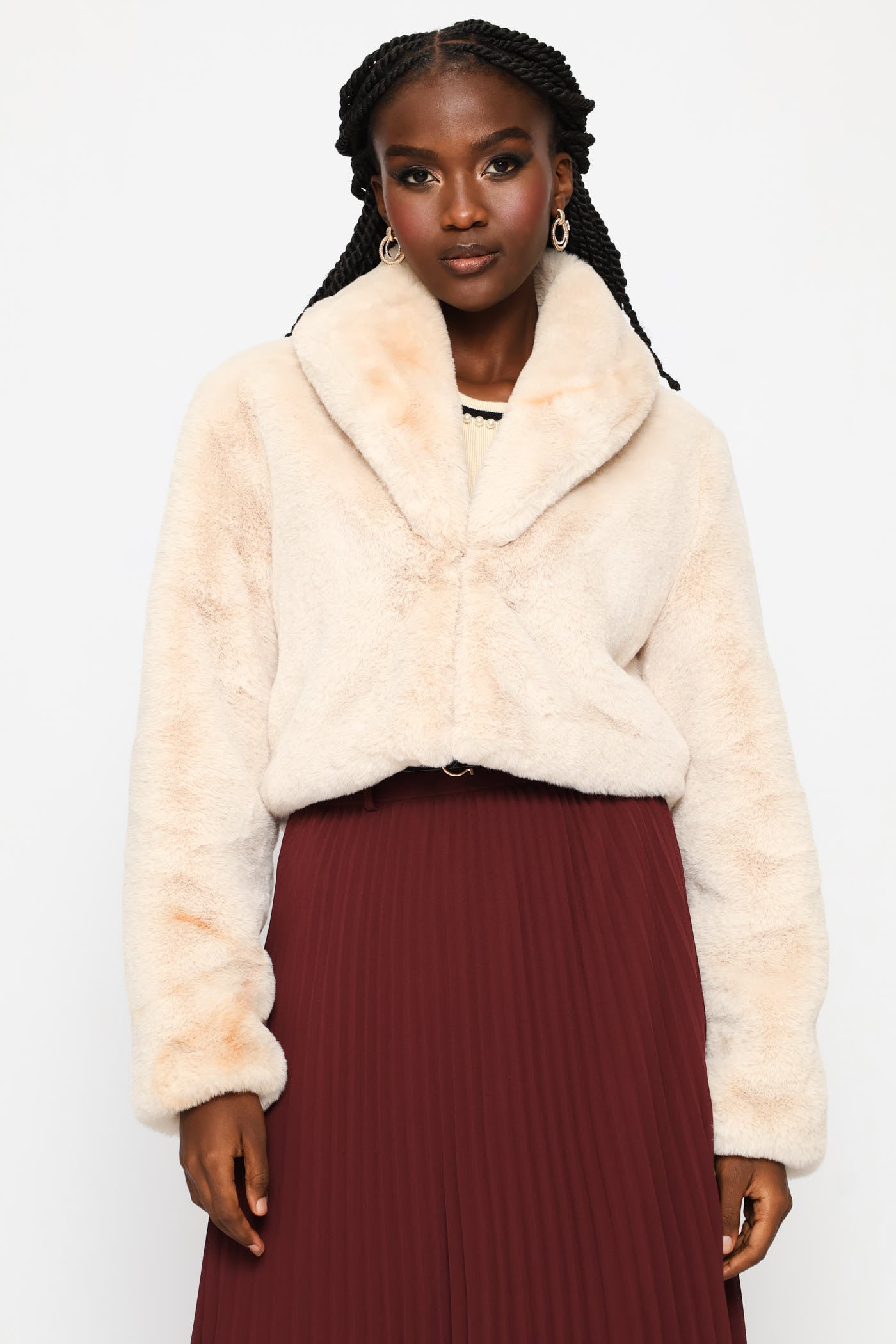 Ladies Shawl Collar Fur Coat - Cream – Edgars