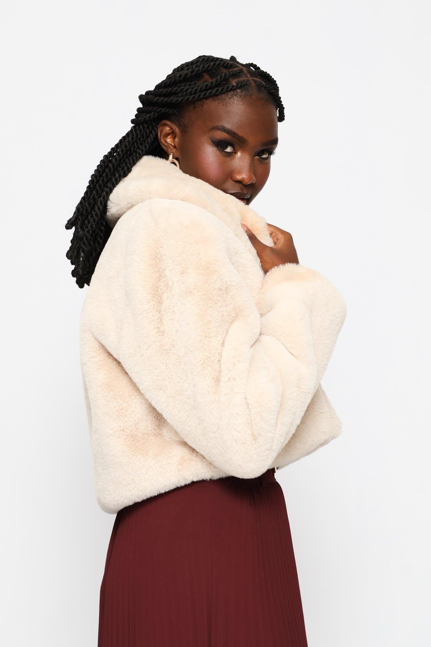 Ladies Shawl Collar Fur Coat - Cream – Edgars