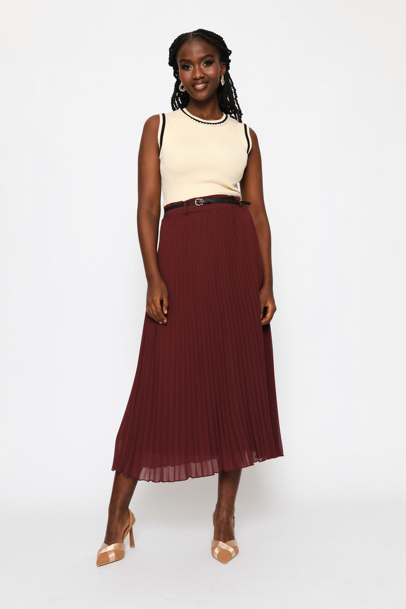 Pearl Neck Contrast Tank - Latte