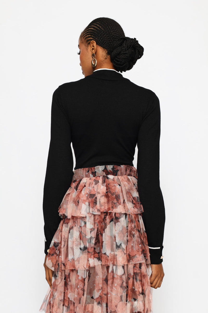 Turtleneck Turn Up Sleeve Pullover - Black