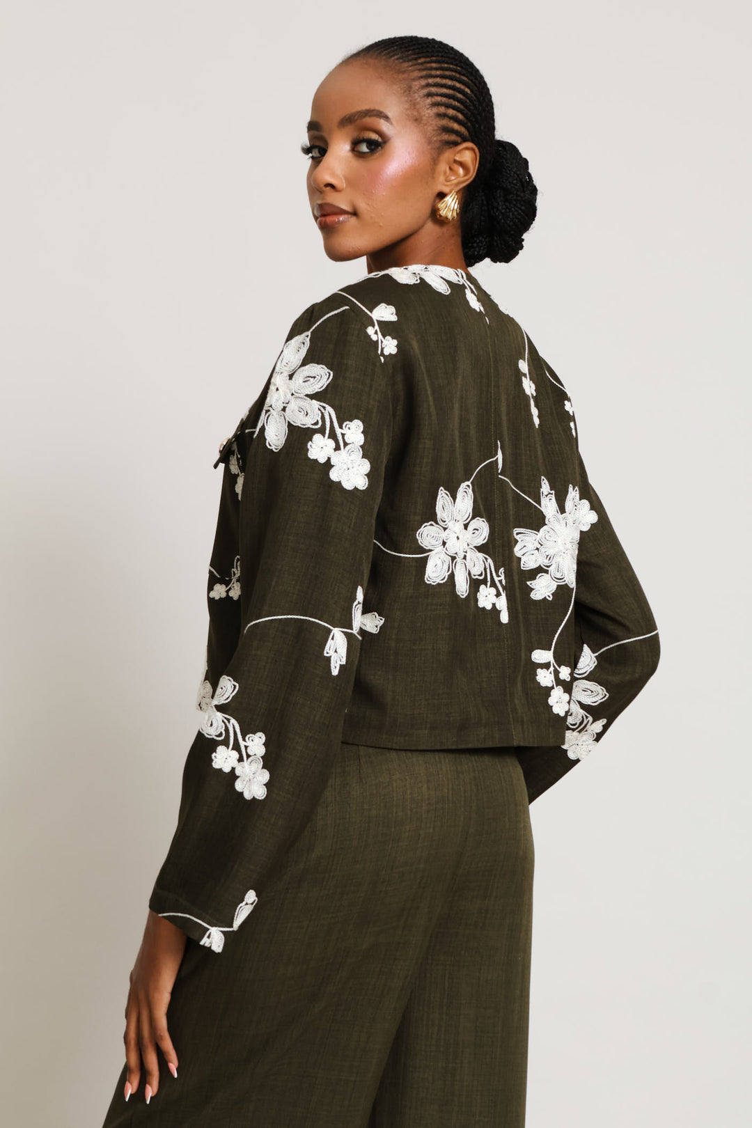 Embroidered Patch Pocket Blazer - Fatigue