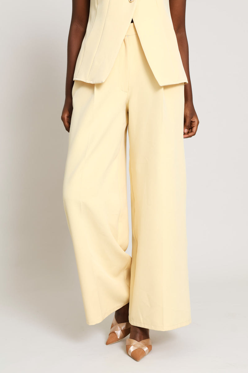 Concealed Button Wide Leg Pant - Butter Yellow