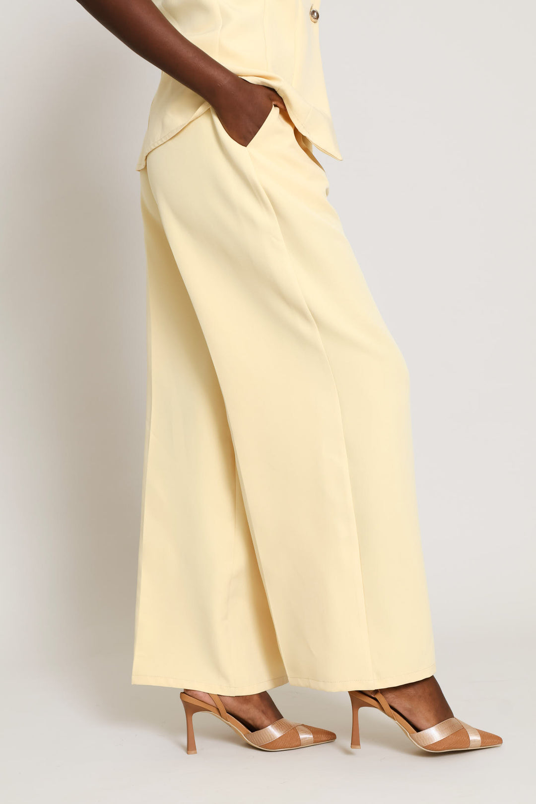 Concealed Button Wide Leg Pant - Butter Yellow