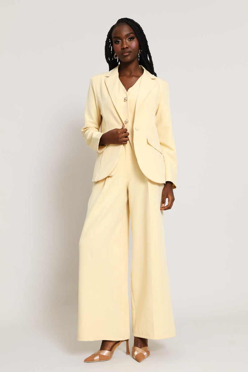 Concealed Button Wide Leg Pant - Butter Yellow