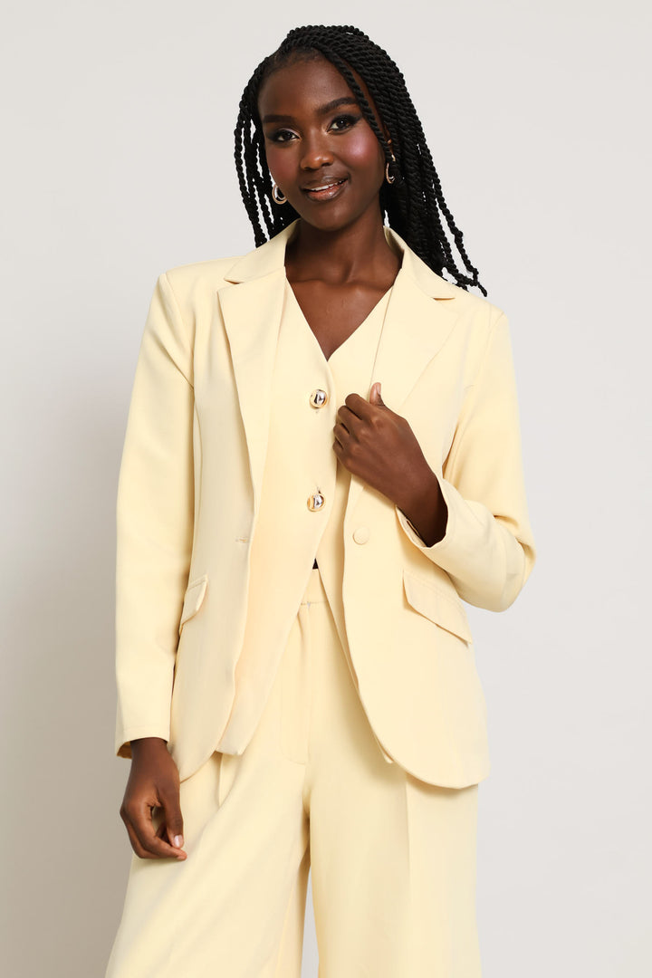 Button Angled Pocket Blazer - Butter Yellow