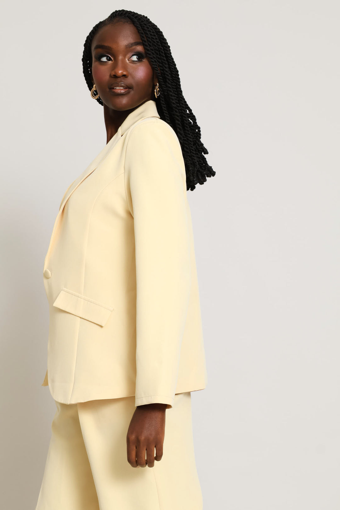 Button Angled Pocket Blazer - Butter Yellow