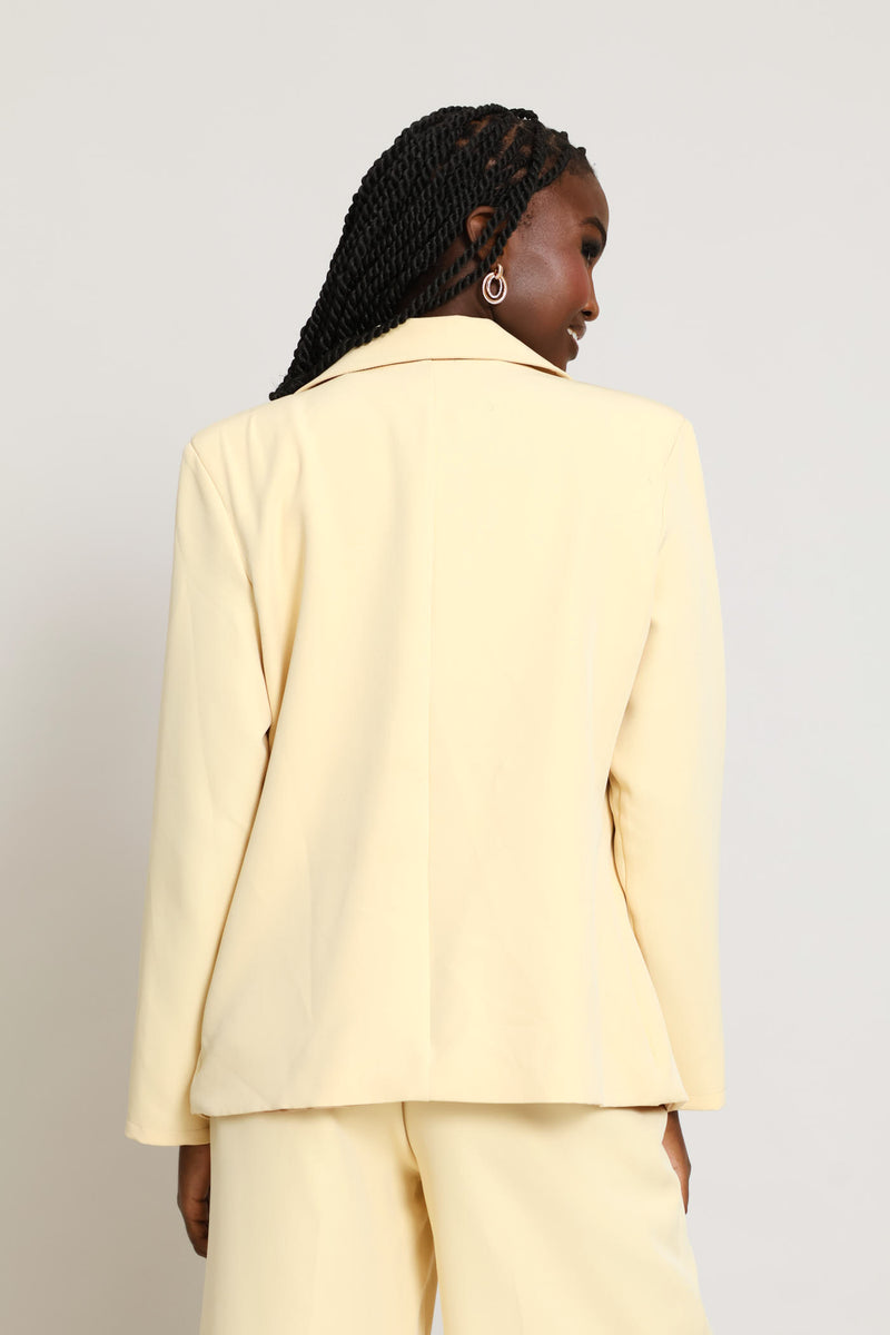 Button Angled Pocket Blazer - Butter Yellow