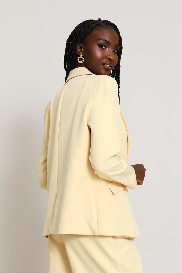Button Angled Pocket Blazer - Butter Yellow