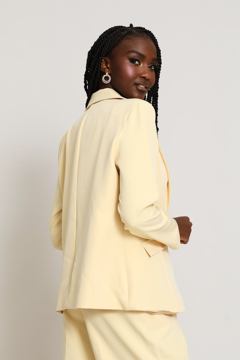 Button Angled Pocket Blazer - Butter Yellow