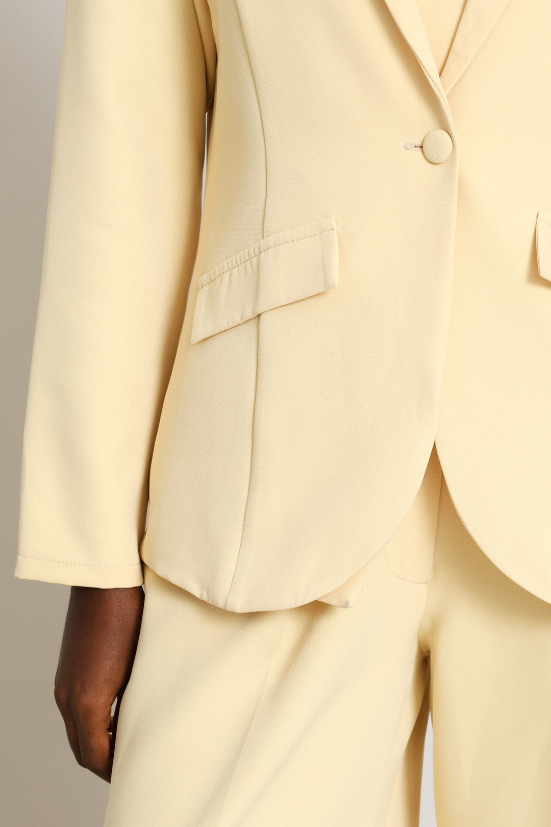 Button Angled Pocket Blazer - Butter Yellow