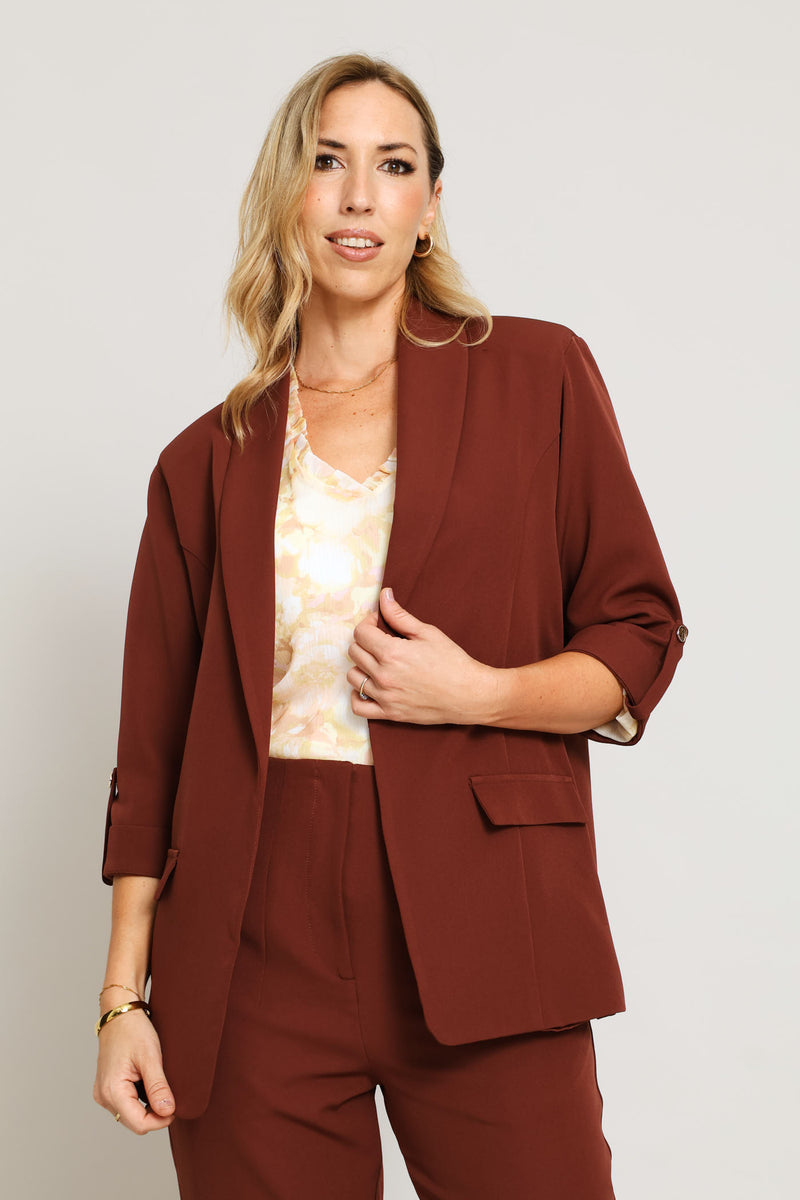 Turn Up Tab Notch Collar Blazer - Copper