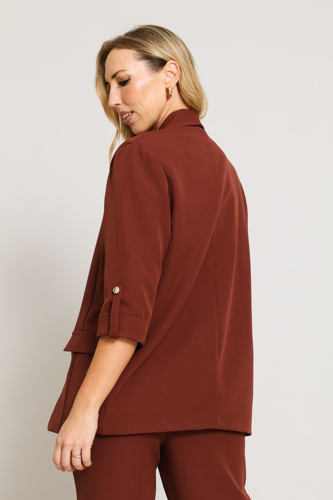 Turn Up Tab Notch Collar Blazer - Copper