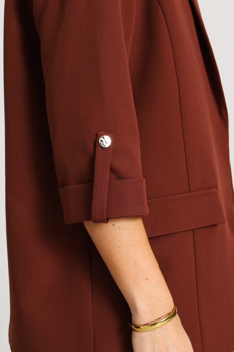 Turn Up Tab Notch Collar Blazer - Copper