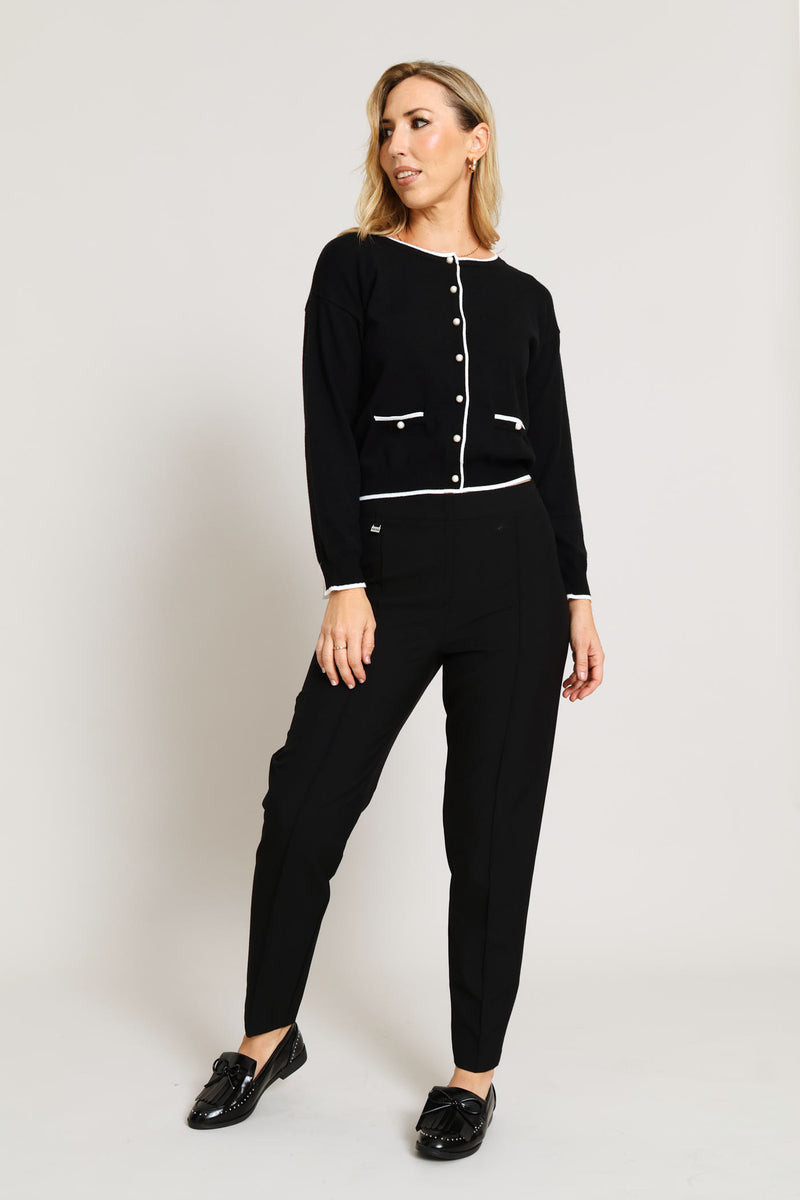 Pearl Welt Pocket Cardigan  - Black/Cream