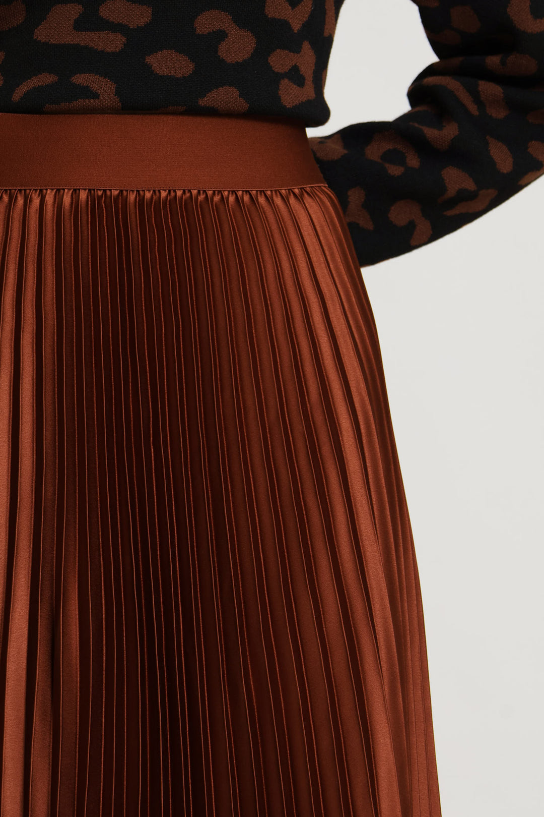 Pleated Satin Maxi Skirt - Copper